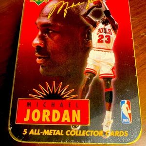 Micheal Jordan 1986, 5 All Metal Collector cards New in the sealed tin box.